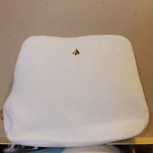 Guerlain Paris NWT White Honeycomb Cosmetic Bag Soft with Gold Tone Accents #1